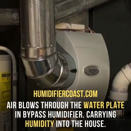Air blows through the water plate in bypass humidifier carrying the humidity into the house - Bypass Humidifier Vs Fan Humidifier